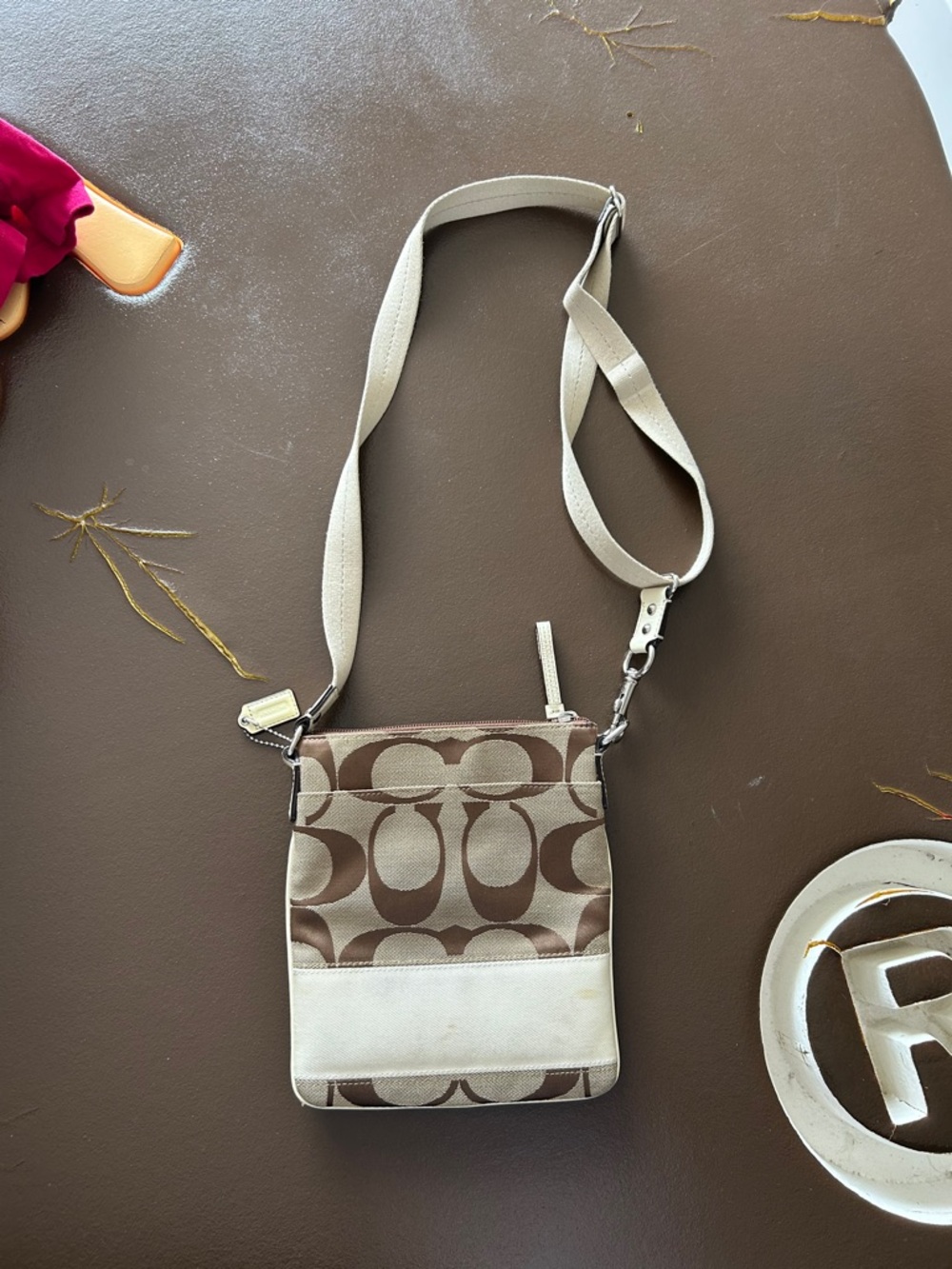 Coach Signature Crossbody in Beige and Brown